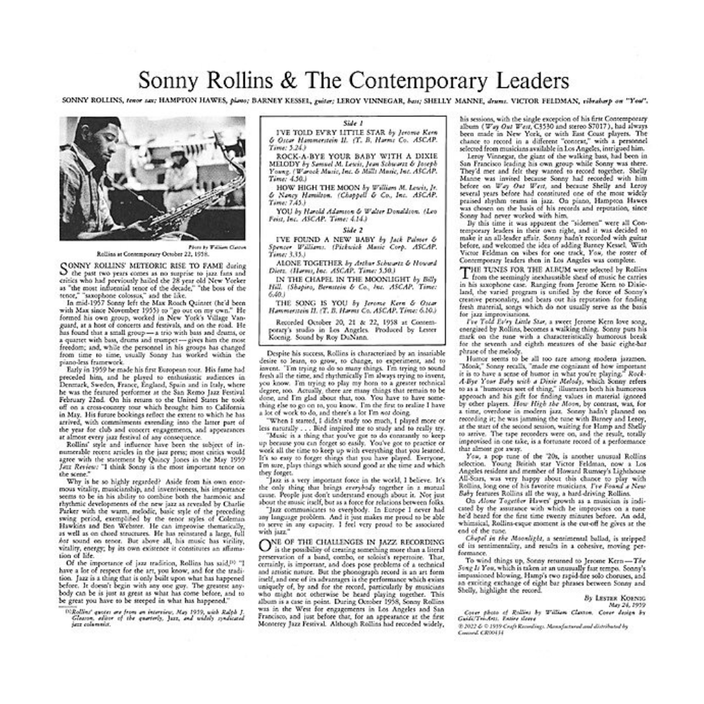 Sonny Rollins : Sonny Rollins And The Contemporary Leaders 1LP