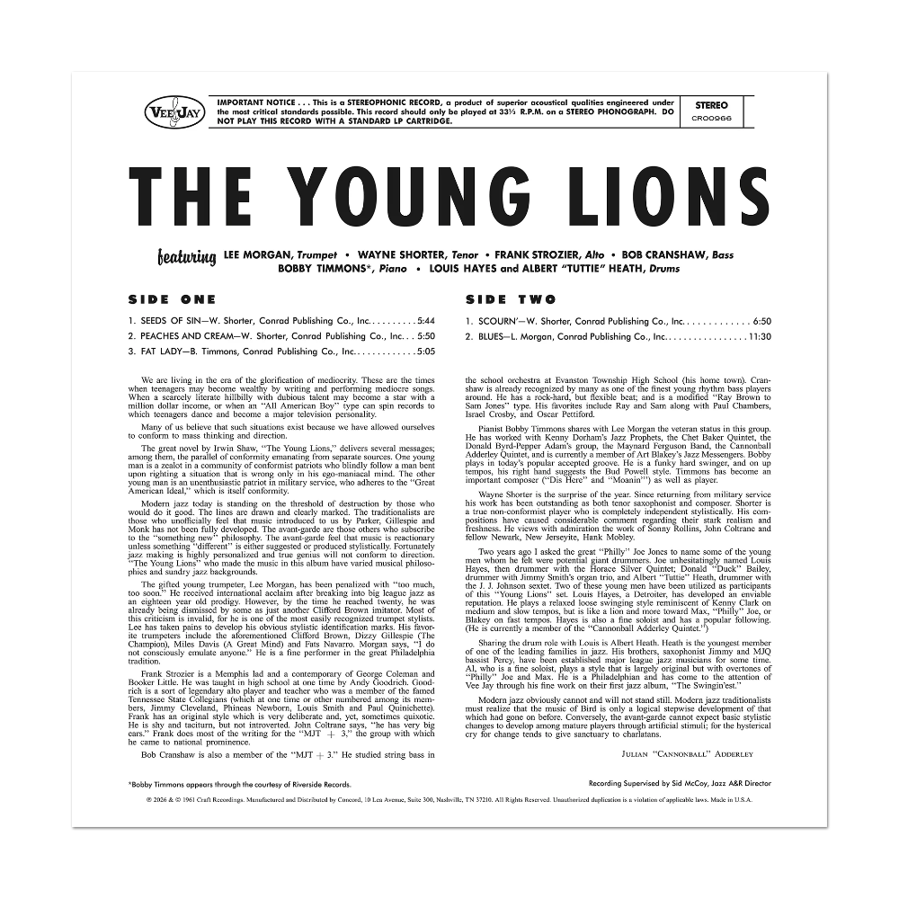 The Young Lions - The Young Lions 1LP - Back Cover